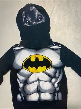 Kids Superhero Muscle Chest Hoodie Costume - Black with Yellow Emblem